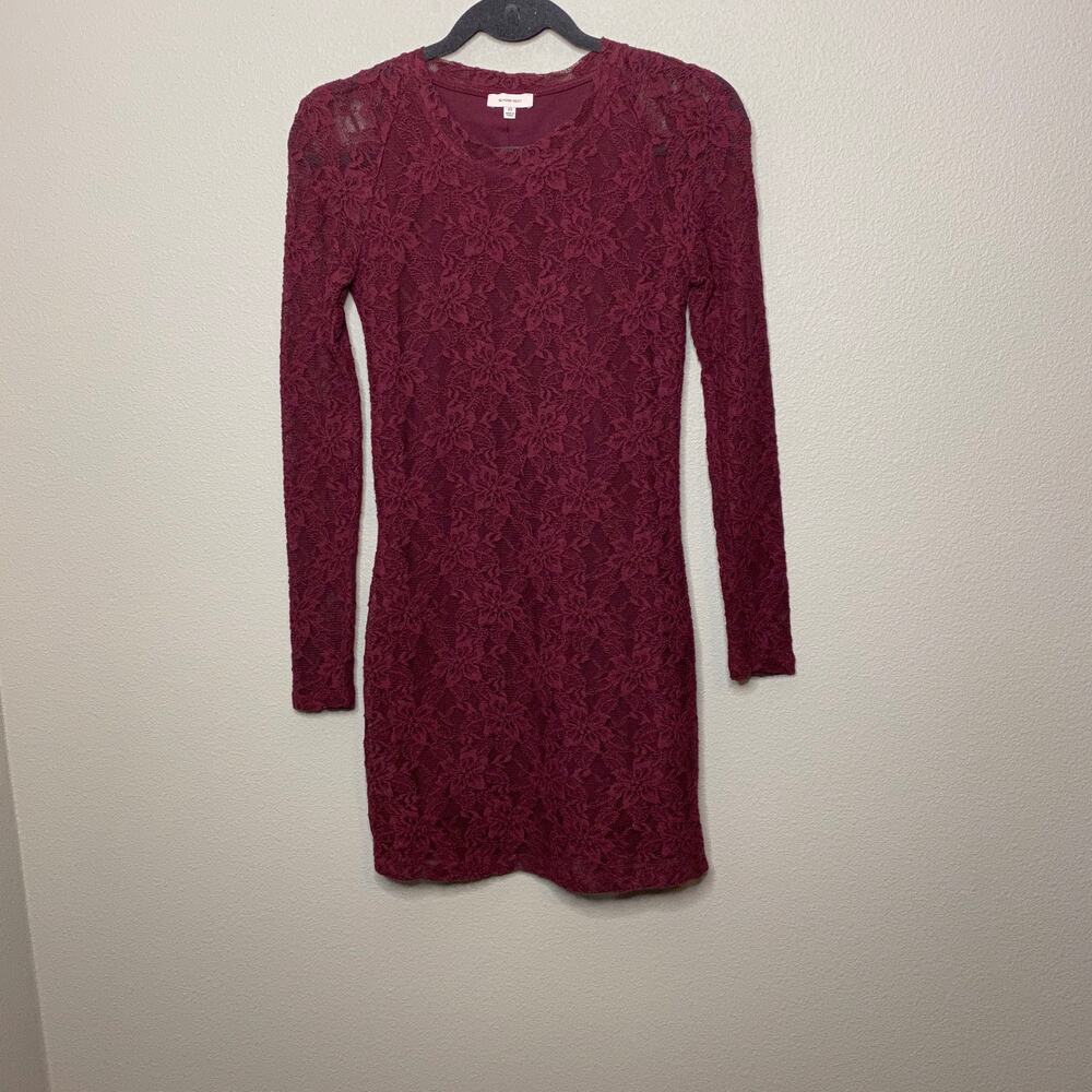 Sunday Best Aritzia‎ Burgundy Floral Lace Long Sleeve Mini Dress XS FRL2-8416-44 - Picture 3 of 7